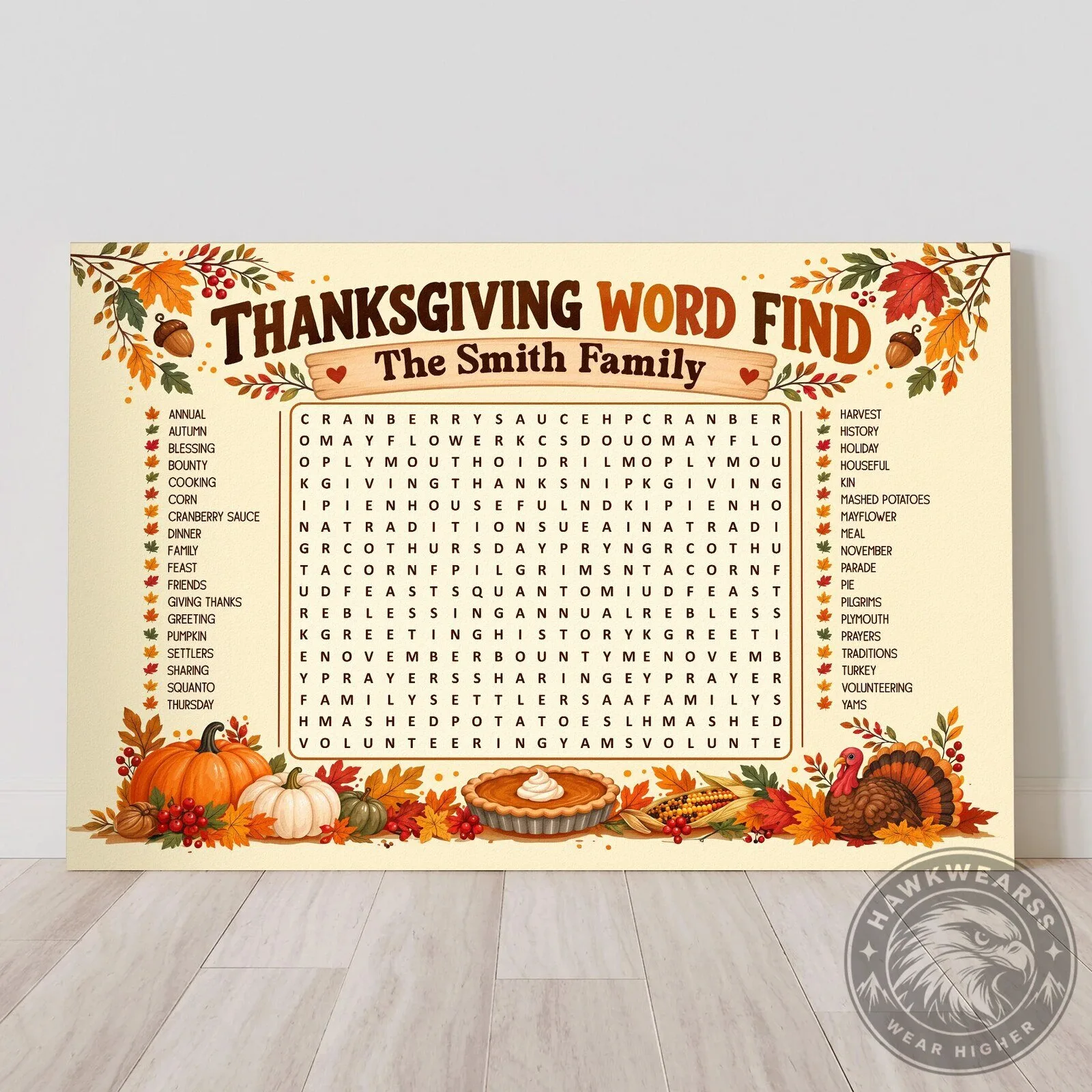 Personalized Thanksgiving Word Find Game Poster for Family Gatherings 14 Personalized Thanksgiving Word Find Game Poster for Family Gatherings