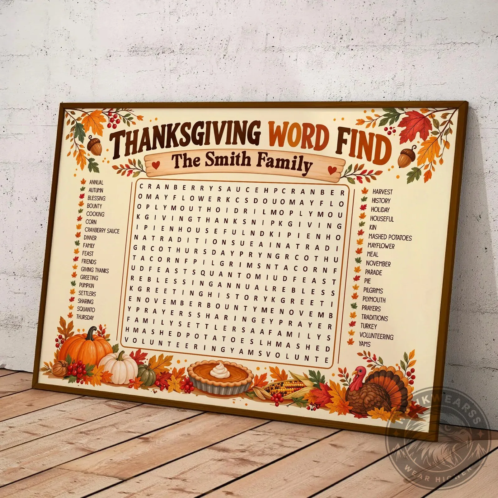 Personalized Thanksgiving Word Find Game Poster for Family Gatherings 15 Personalized Thanksgiving Word Find Game Poster for Family Gatherings