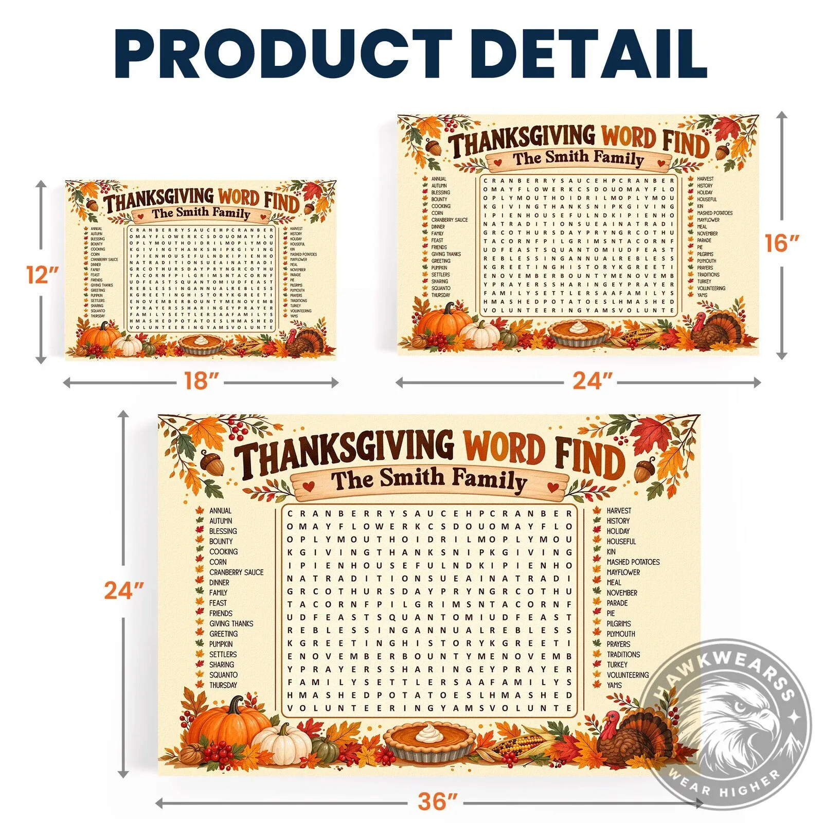 Personalized Thanksgiving Word Find Game Poster for Family Gatherings 16 Personalized Thanksgiving Word Find Game Poster for Family Gatherings