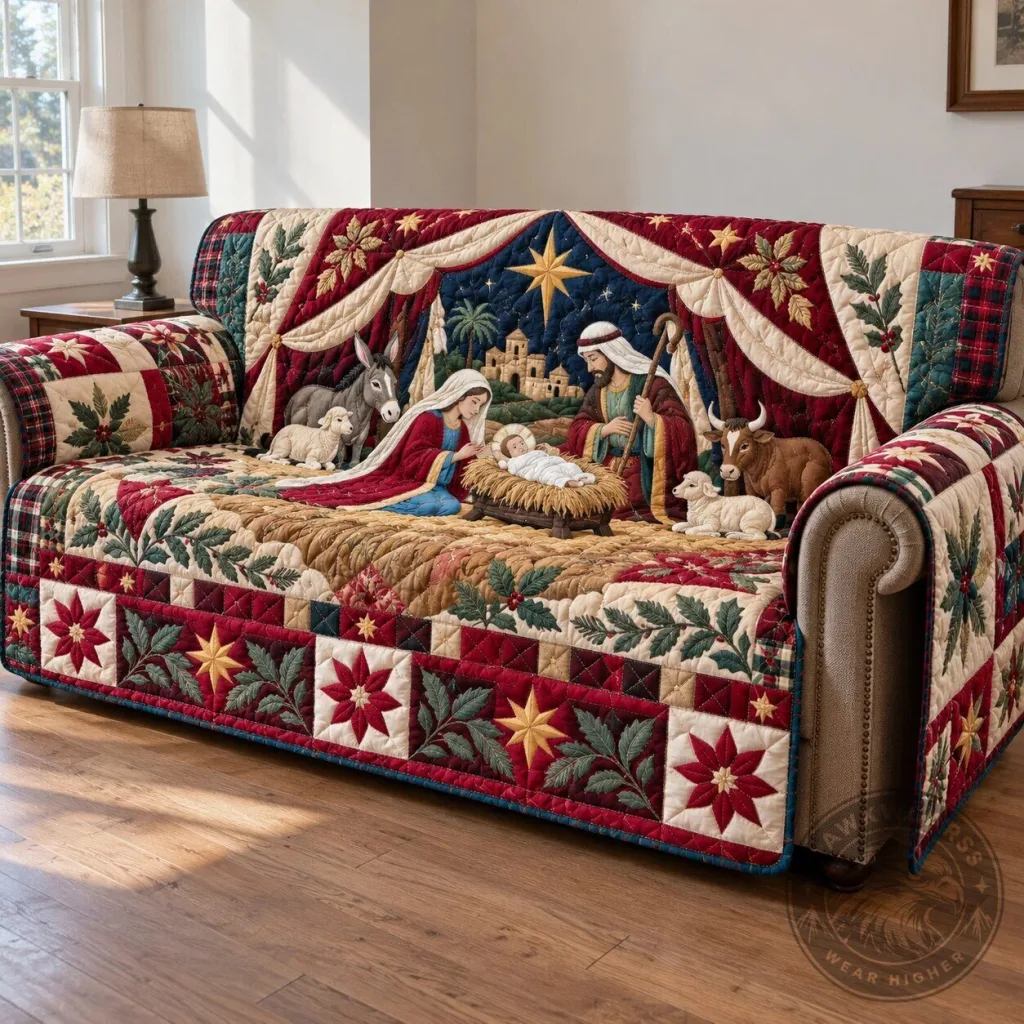 Christmas Nativity Scene Quilted Sofa Cover Protector for Living Room Decor Christmas Nativity Scene Quilted Sofa Cover Protector for Living Room Decor