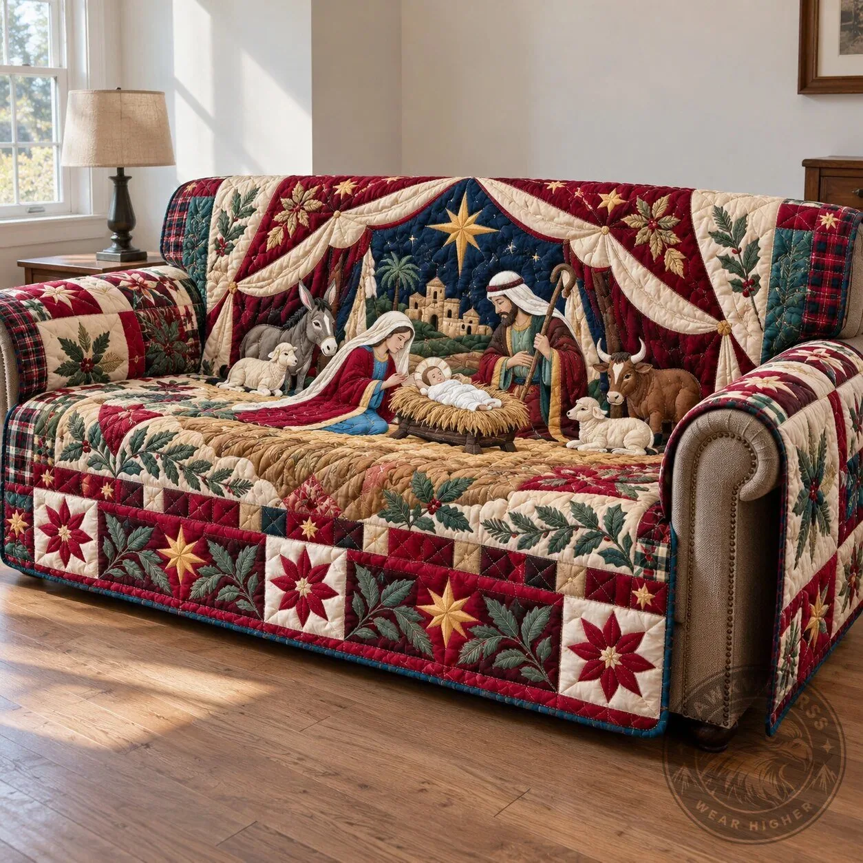 Christmas Nativity Scene Quilted Sofa Cover Protector for Living Room Decor
