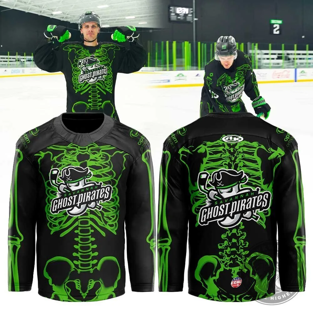 Savannah Ghost Pirates Halloween Skeleton Bones Hockey Jersey