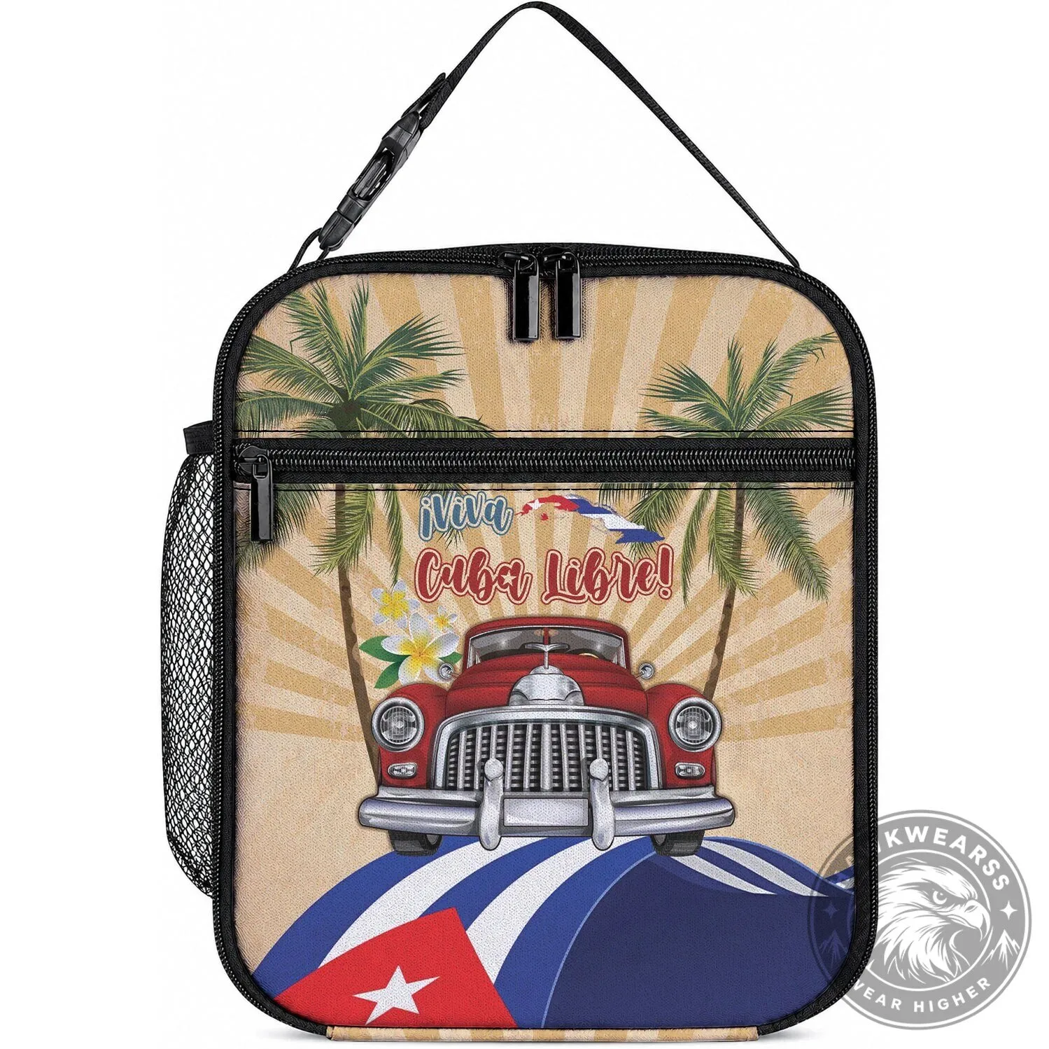 Viva Cuba Libre Lunch Bag Cuban Retro Car Tropical Palm Tree Design