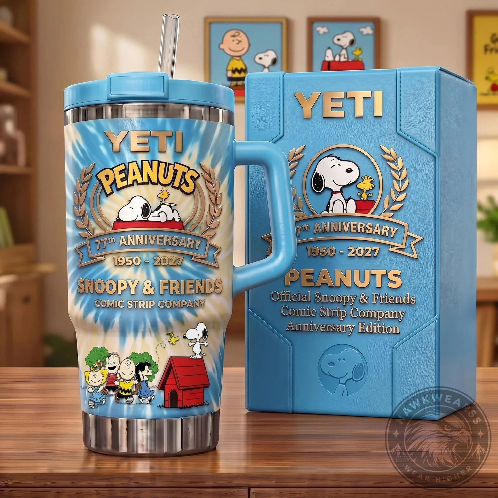Snoopy and Friends Peanuts 77th Anniversary Tie-Dye Yeti Tumbler