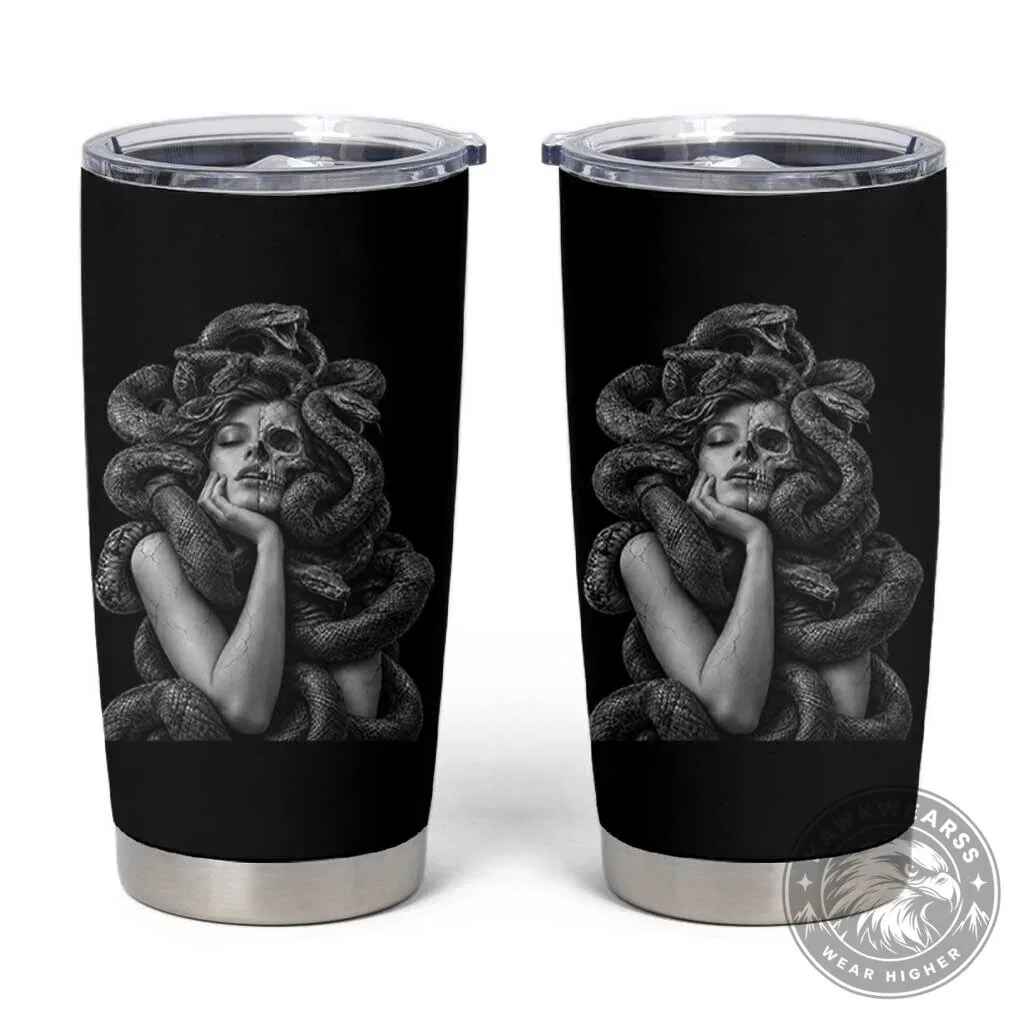 Medusa Half Skull Gothic Dark Fantasy Art Stainless Steel Tumbler Cup