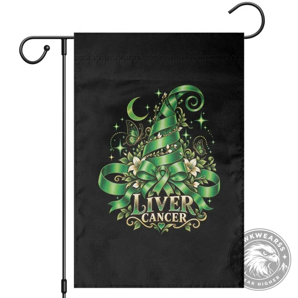 Liver Cancer Awareness Green Ribbon Witch Hat Garden Flag