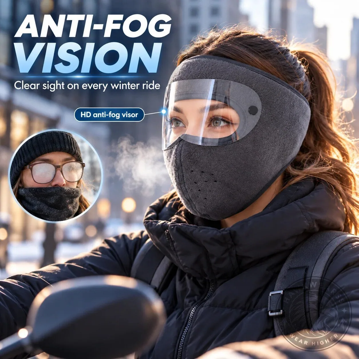 Anti-Fog Winter Riding Mask with Full Face Shield and Fleece Lining