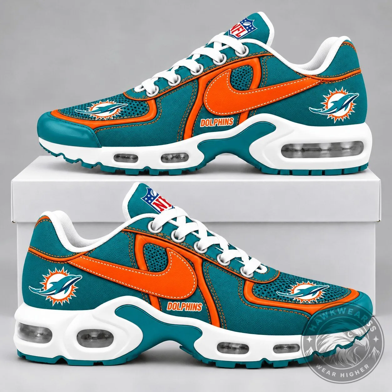 Miami Dolphins NFL Football Team Logo Teal Orange Athletic Sneakers Shoes