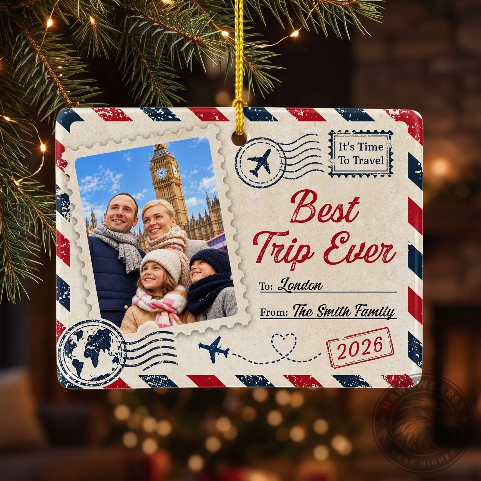 Personalized Best Trip Ever London Family Vacation Photo Christmas Ornament