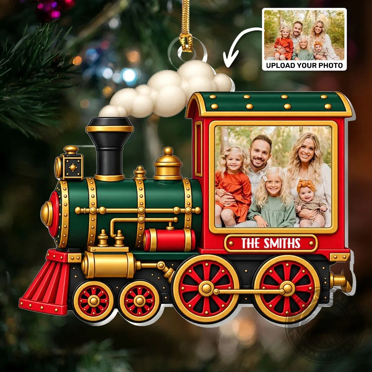 Personalized Family Photo Christmas Train Engine Acrylic Ornament