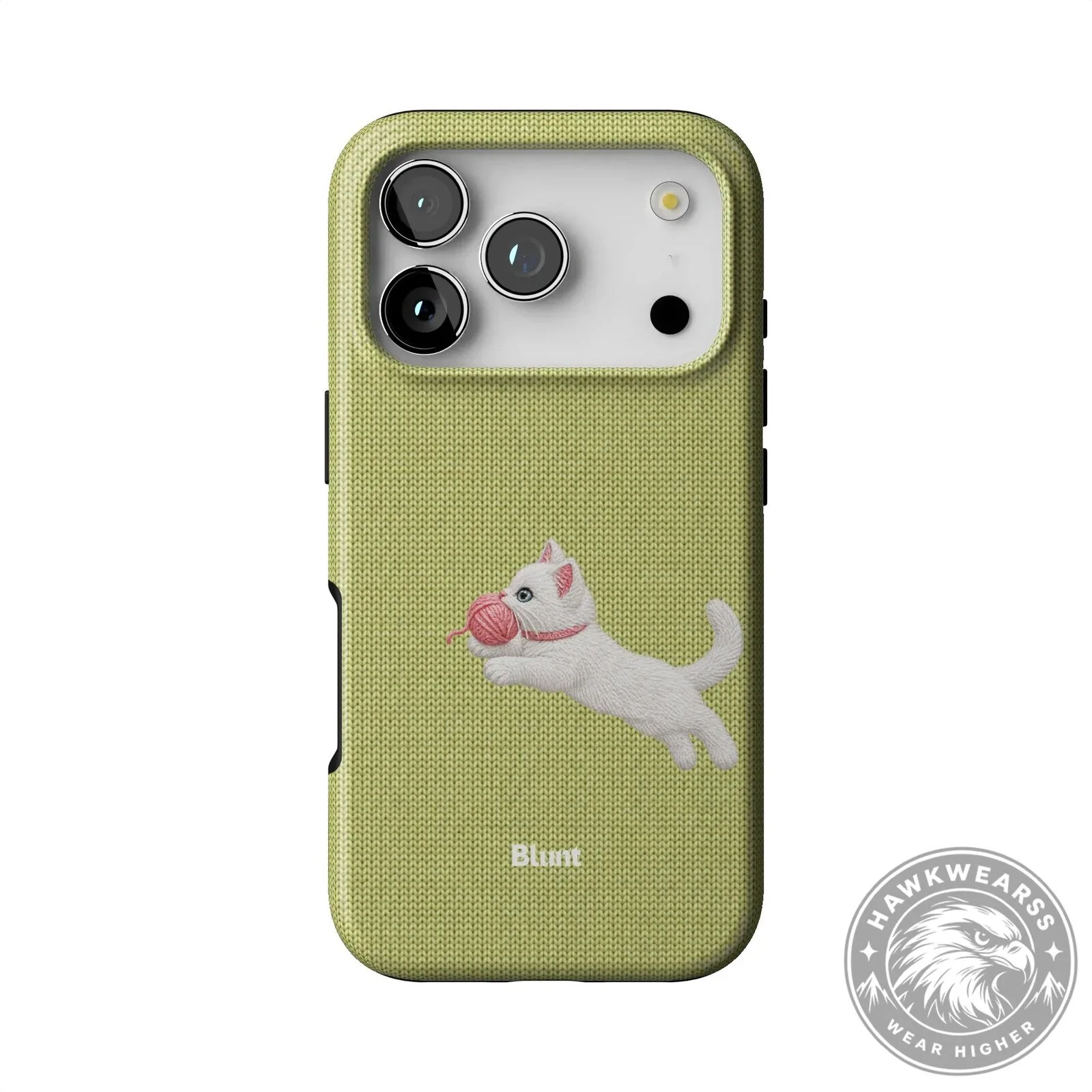 Pistachio Knitted Pattern White Kitten Playing with Yarn Ball iPhone Case